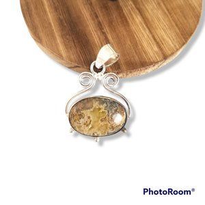 Plume Agate Oval Natural Stone Pendant In Sterling Silver